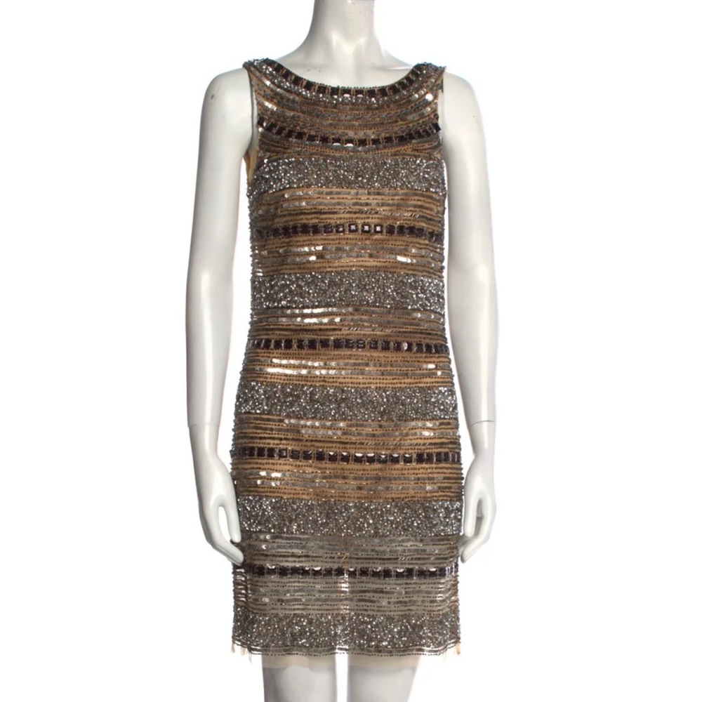 Aidan Mattox Metallic Scoop‎ Neck Mini Dress